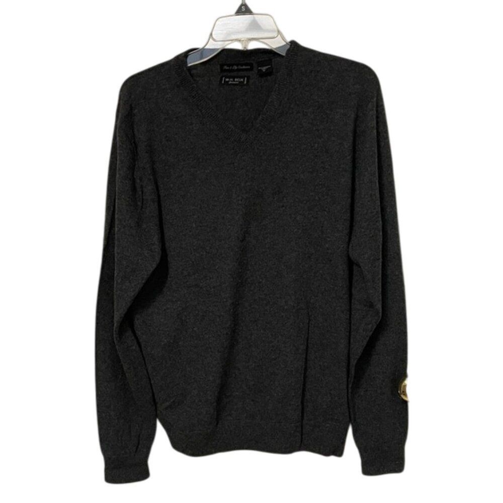 WH Belk Grey Cashmere V-Neck Pullover Knit Sweater Mens Size Medium Winter Soft